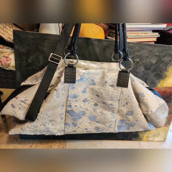 BS TRADING Western Silver Acid Washed Cowhide Custom Texas Weekender Satchel 24" - Picture 14 of 16